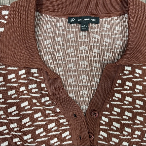 Adrianna Papell Brown and White Patterned Polo Sweater with Button Details - Picture 3 of 4